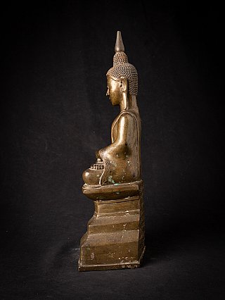 Shan Buddha statue in bronze from Burma (Myanmar), seated, left side profile