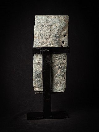 Rear view of the Indian relief slab, rough flat back with mounting bracket