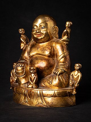 Oude bronzen Nepalese Lachende Boeddha