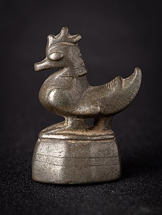Bronze opium weight from Burma (Myanmar), 18th century, animal-form weight on pedestal in side view