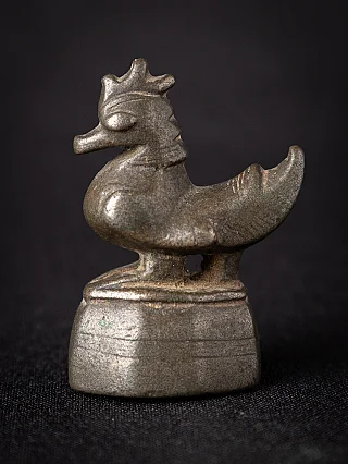 Bronze opium weight from Burma (Myanmar), 18th century, animal-form weight on pedestal in side view