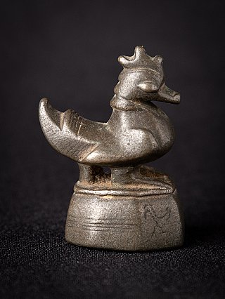 Bronze opium weight from Burma, 18th century, animal-form weight on pedestal in right side view