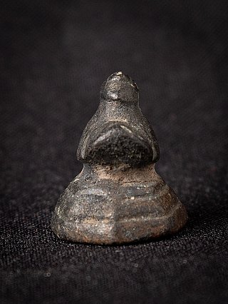 Antique bronze opium weight from Burma (Myanmar), 18th century, front view with tiered base
