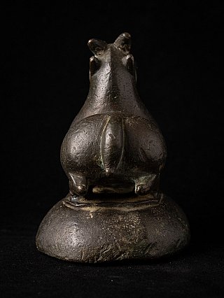 Antique Burmese bronze opium weight, rear view showing tail and hindquarters