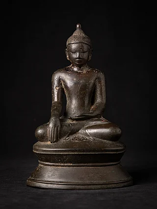 Burmese bronze Buddha statue in bhumisparsha mudra, seated, full front view