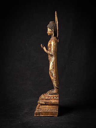 Nepali bronze Buddha statue, standing side profile showing projecting halo and hands