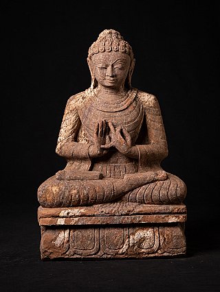 Indian wooden Buddha statue 3432-7, seated front view with dharmachakra mudra on base
