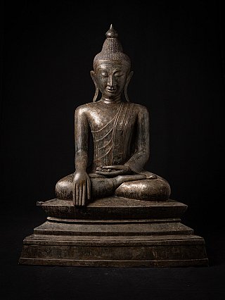 Large Shan bronze Buddha statue from Burma (Myanmar), seated in bhumisparsha mudra, full front