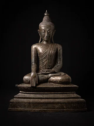 Large Shan bronze Buddha statue from Burma (Myanmar), seated in bhumisparsha mudra, full front