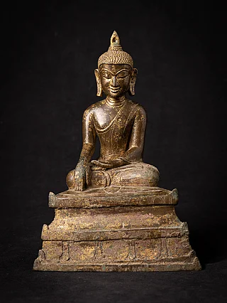 Bagan bronze Buddha statue from Burma (Myanmar) seated in bhumisparsha mudra, full front view