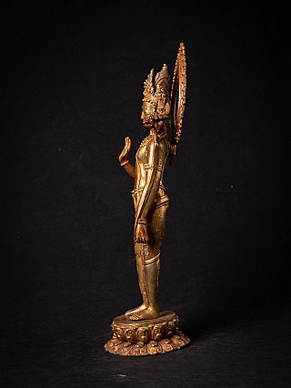 Lokeshwor bronze statue, right side profile showing raised hand and back halo