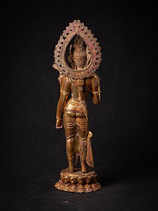 Lokeshwor bronze statue from Nepal, rear view with hair arrangement and openwork halo
