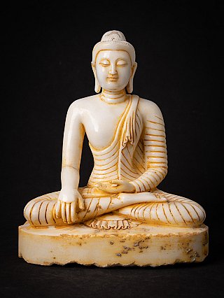 Chinese marble Buddha statue seated in bhumisparsha mudra, full front view