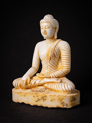 Marble Buddha statue from China seated, three-quarter left view