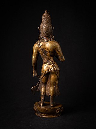 Bronze Lokeshwor statue from Nepal, rear view showing hair and sash