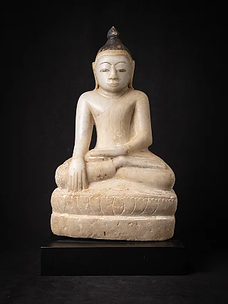 Burmesische Buddha-Statue aus Marmor in Bhumisparsha-Mudra, sitzend, Vorderansicht