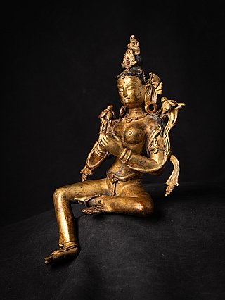 Tara bronze statue from Nepal, three-quarter left view showing jewellery and headdress