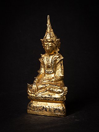 Shan Buddha statue from Burma (Myanmar) in wood, seated, three-quarter front view
