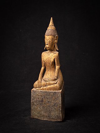 Lanna Buddha statue from Thailand in wood, three-quarter left view