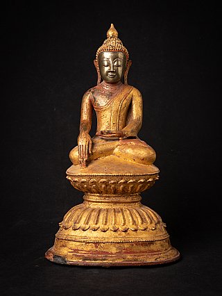 Burmesische Bronze-Buddha-Statue der Ava-Zeit, sitzend auf Lotus-Sockel, Frontalansicht