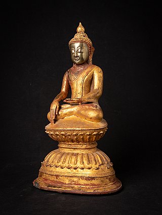 Buddha-Statue aus Burma (Ava-Stil) in Bronze, sitzend, Dreiviertelansicht