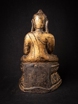 Ava-style wooden Buddha statue from Burma (Myanmar), rear view showing back and base