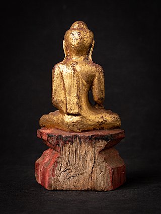 Wooden Buddha statue from Burma (Myanmar), rear view with worn base
