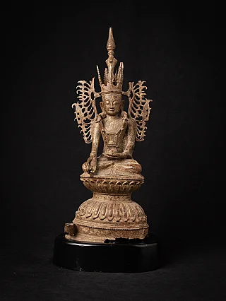 Gekrönte bronzene Buddha-Statue aus Burma (Ava), sitzend in Varada-Mudra, Frontalansicht