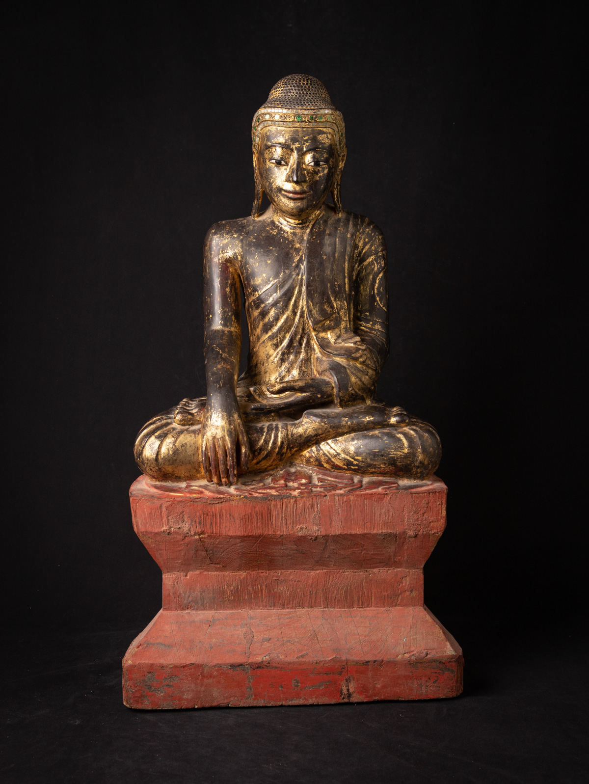 Antique wooden Burmese Buddha statue from Burma (Myanmar)