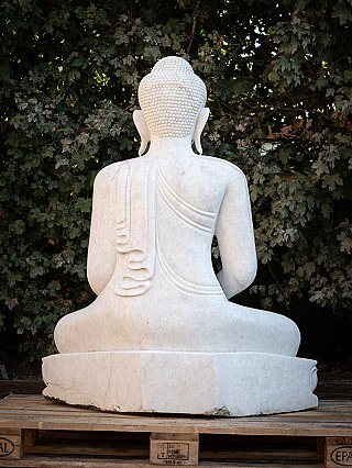 Burmese marble Buddha statue, rear view showing the back and base