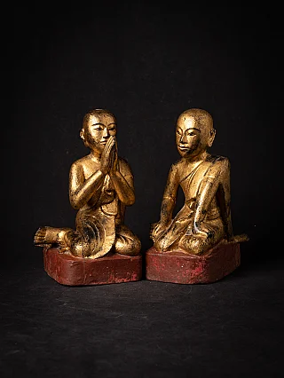 Antique pair of wooden Burmese Monk statues
