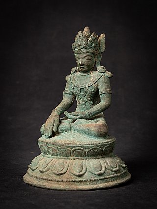 Buddha-Statue aus Bronze, Arakan-Periode, Dreiviertelansicht rechts mit Lotussockel