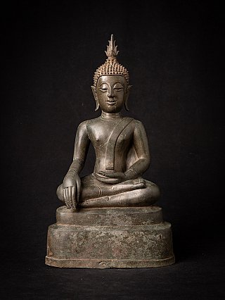 Thai bronze Buddha statue seated in bhumisparsha mudra, full-front view