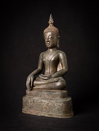 Bronze Buddha statue from Thailand, seated, three-quarter view