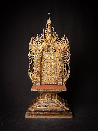 Antique wooden Buddha throne from Burma (Myanmar), Mandalay period, full front view