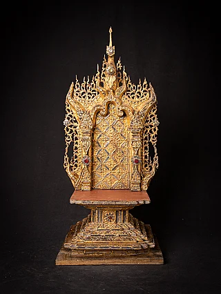 Antique wooden Buddha throne from Burma (Myanmar), Mandalay period, full front view