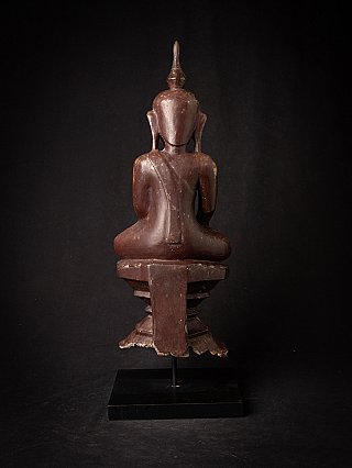 Burmese wooden Buddha statue, rear view showing back and base structure