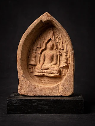 Pagan votive tablet from Burma (Myanmar), 12th century, seated Buddha in niche, full front