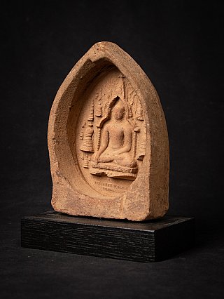 Burma (Myanmar) Pagan votive tablet with seated Buddha relief, three-quarter left view
