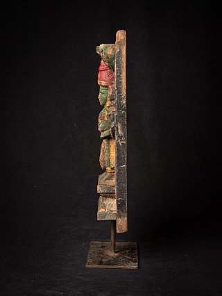 Indian wooden Kartikeya statue in relief, side profile with thick backing panel