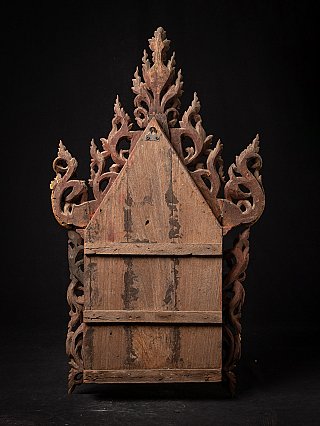 Antique wooden temple panel, rear view with plank construction and cross battens