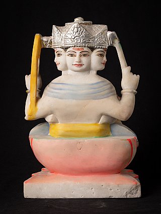 Kartik marble statue from India, rear view showing three faces and crown