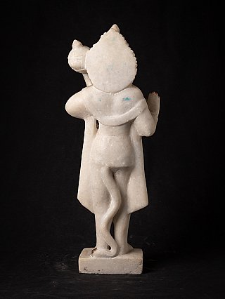 Marble Hanuman statue rear view, showing the cape and curled tail on the base