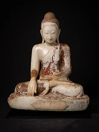 Marble Buddha statue from Burma (Myanmar), seated in bhumisparsha mudra, full front view