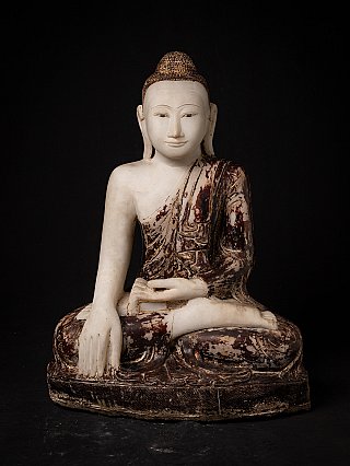 Marble Buddha statue from Burma (Myanmar), seated in bhumisparsha mudra, full front view