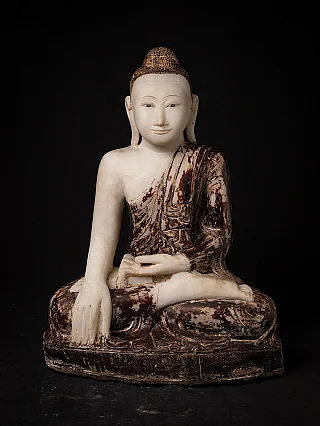 Marble Buddha statue from Burma (Myanmar), seated in bhumisparsha mudra, full front view