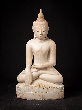Burmesische Buddha-Statue aus Marmor in Bhumisparsha-Mudra, sitzend, Frontansicht