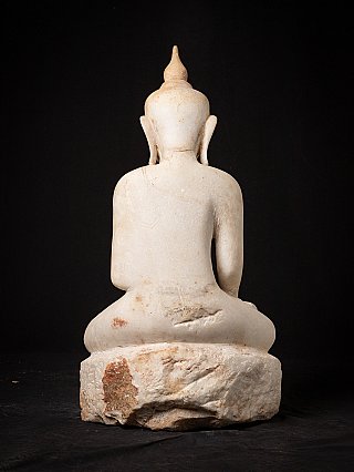 Buddha-Statue aus Marmor, Burma (Myanmar), sitzend, Rückansicht mit rauem Sockel