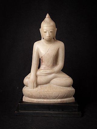 Marble Burmese Buddha statue in Shan style, seated in bhumisparsha mudra, full front view