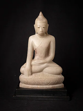 Marmor-Buddha-Statue aus Myanmar im Shan-Stil, sitzend in Bhumisparsha-Mudra, frontal